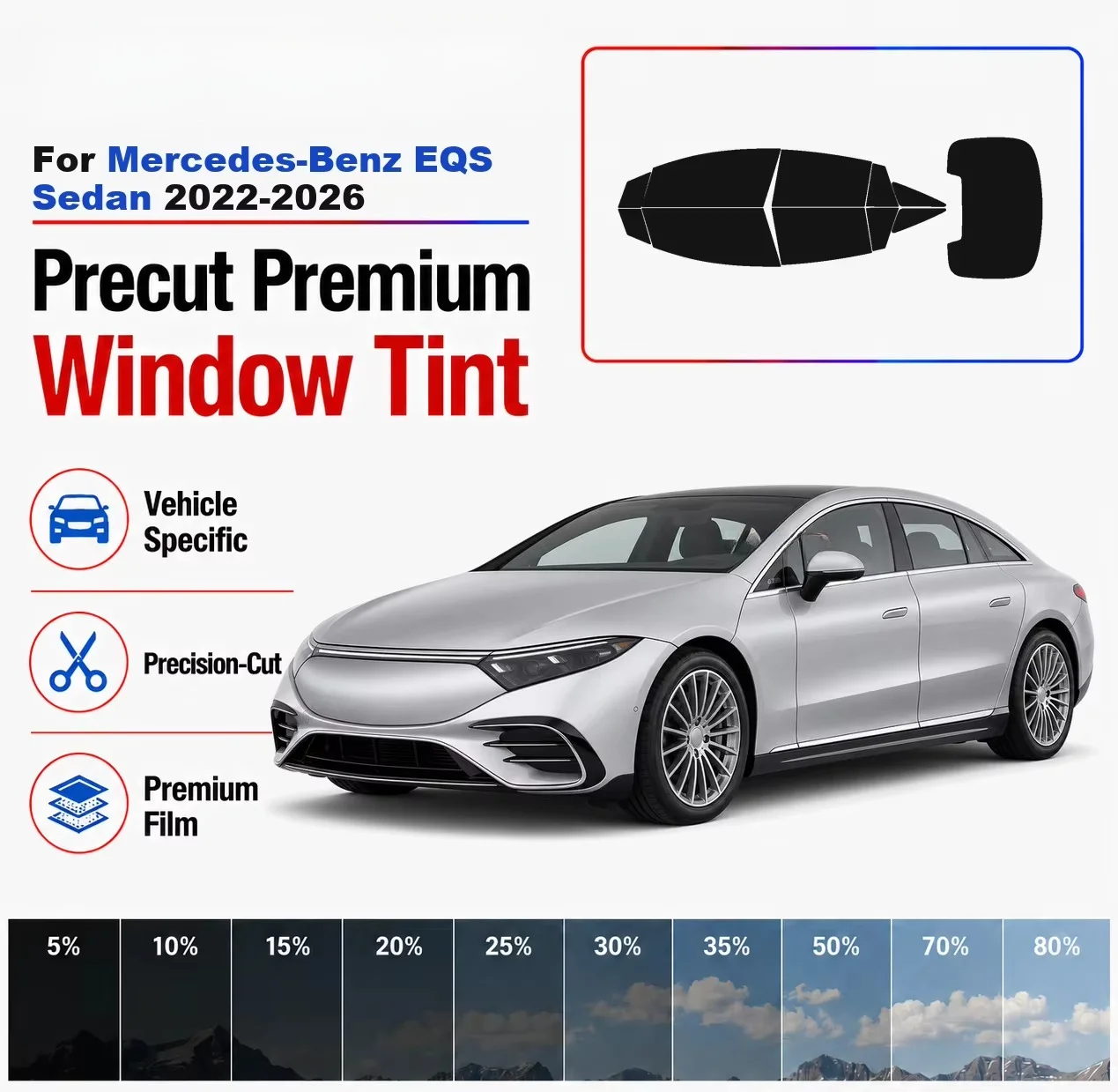 Premium Precut Window Tint Kit Front Rear Windows For Mercedes-Benz EQS Sedan 2022-2026 Complete Set Car Solar Nano Ceramic Film