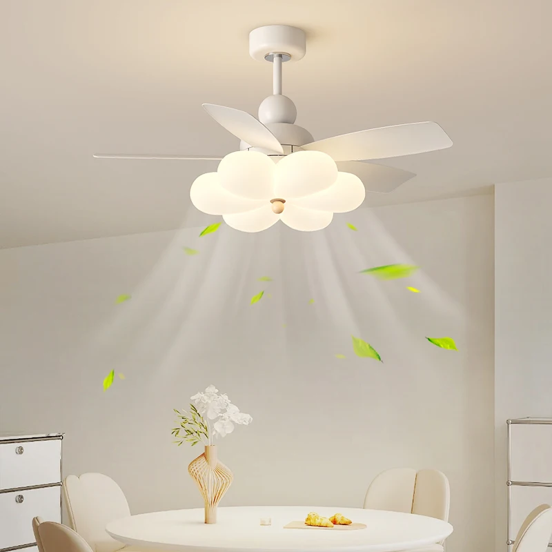 French Cream Style Bedroom Ceiling Fan Lights Minimalist Ceiling Lamps Flower Restaurant Electric Fan Integrated Indoor Lighting