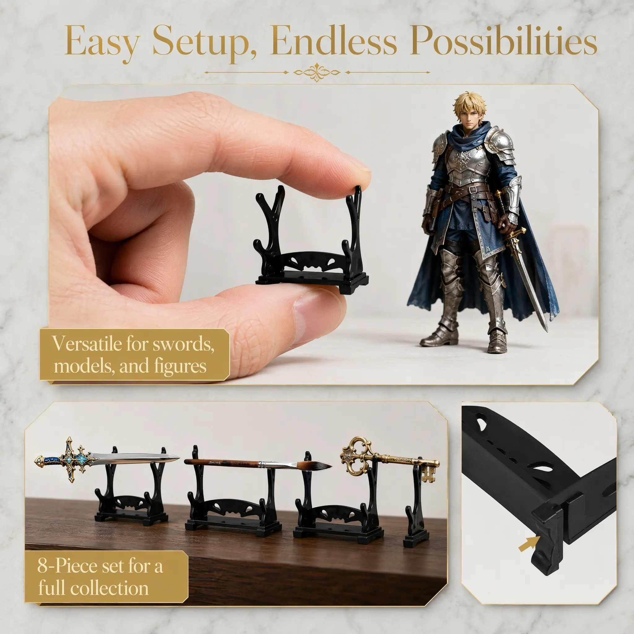 8Pcs Desktop Sword Display Stand Holder Rack Horizontal Mini Sword Collection Support Shelf Stand Display Rack Support