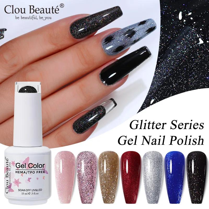 Clou Beaute HEMA TPO FREE Esmalte de Uñas en Gel con Purpurina Colección Invierno Removible UV LED Base y Top Coat 15/10ML Decoración de Uñas