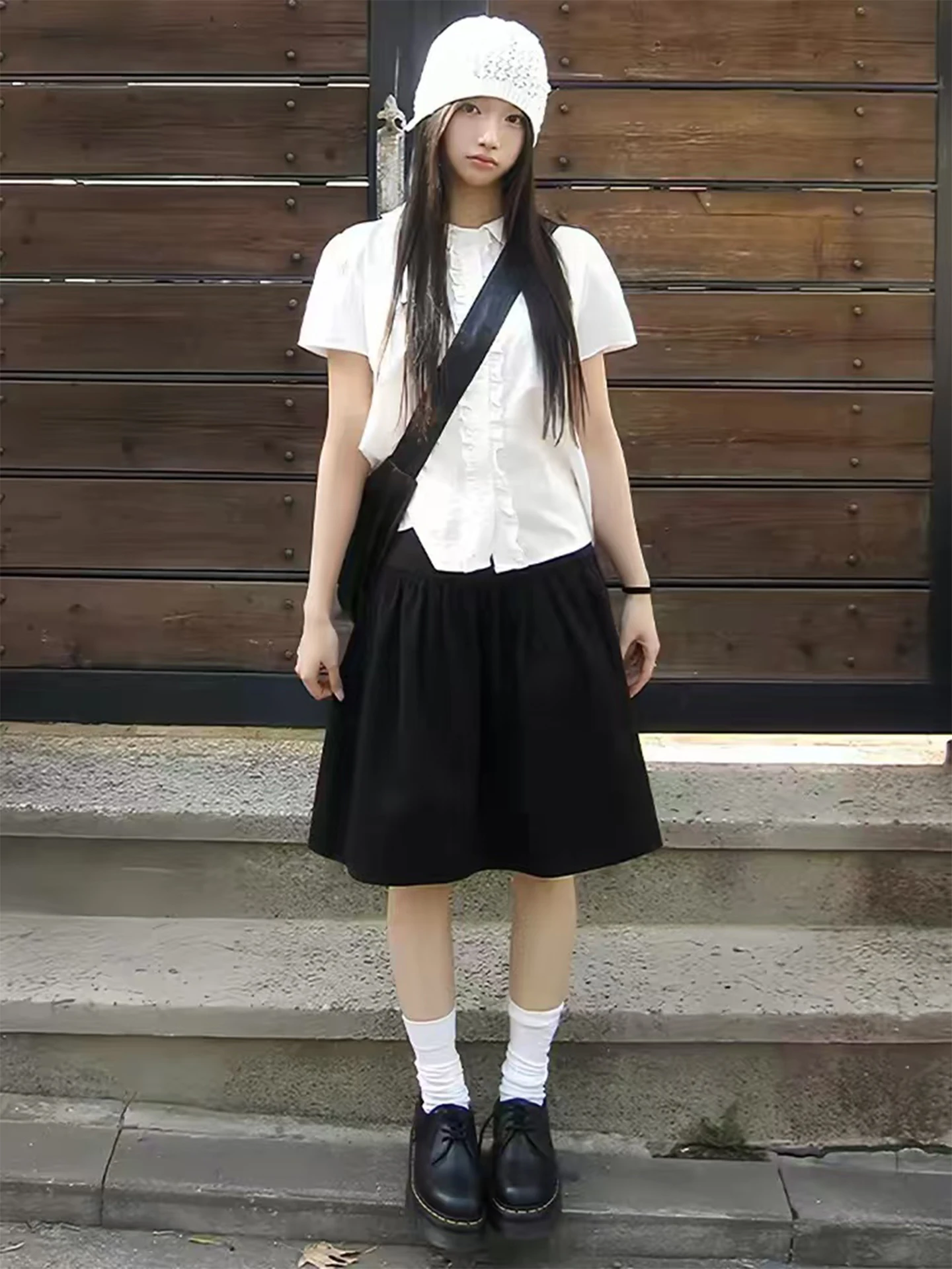 

Black Japanese Style plus Size Women's Summer Skirt Flared A-Line High Waist Elastic Waist Versatile plus Size Fashionable