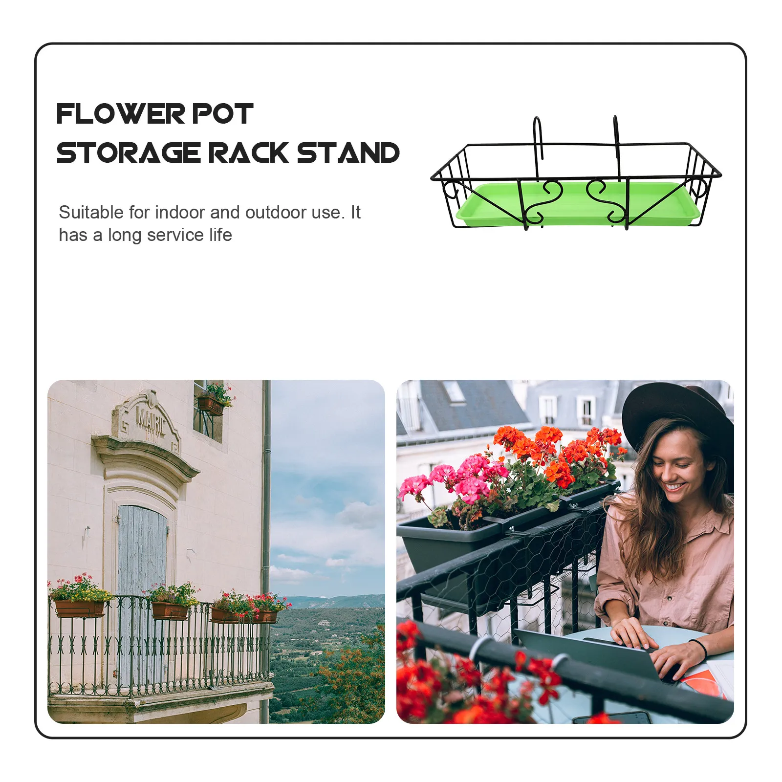 1Set Balcony Hanging Flowerpot Railing Flower Rack Iron Plastic Flowerpot Stand Indoor Outdoor Storage Shelf Handrail Plant view 3