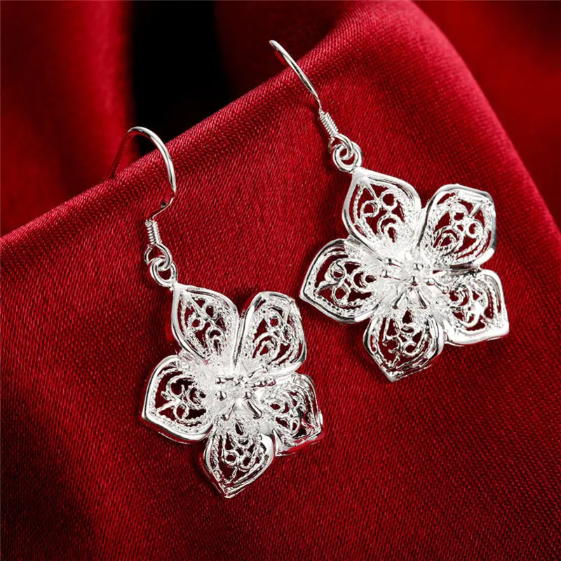 New 925 Sterling Silver Fine Charm 40MM Flower Earrings For Women Fashion Wedding Gift Jewelry Wholesale