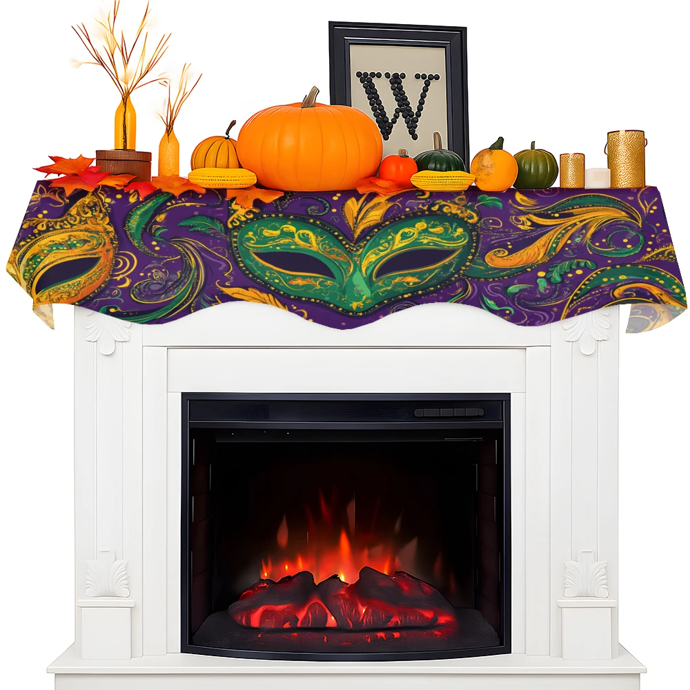 1Pc Carnival Mask Fireplace Scarf Purple Green Gold Mask Decoration Banner European and American Festival Party Decoration Flag - view 4
