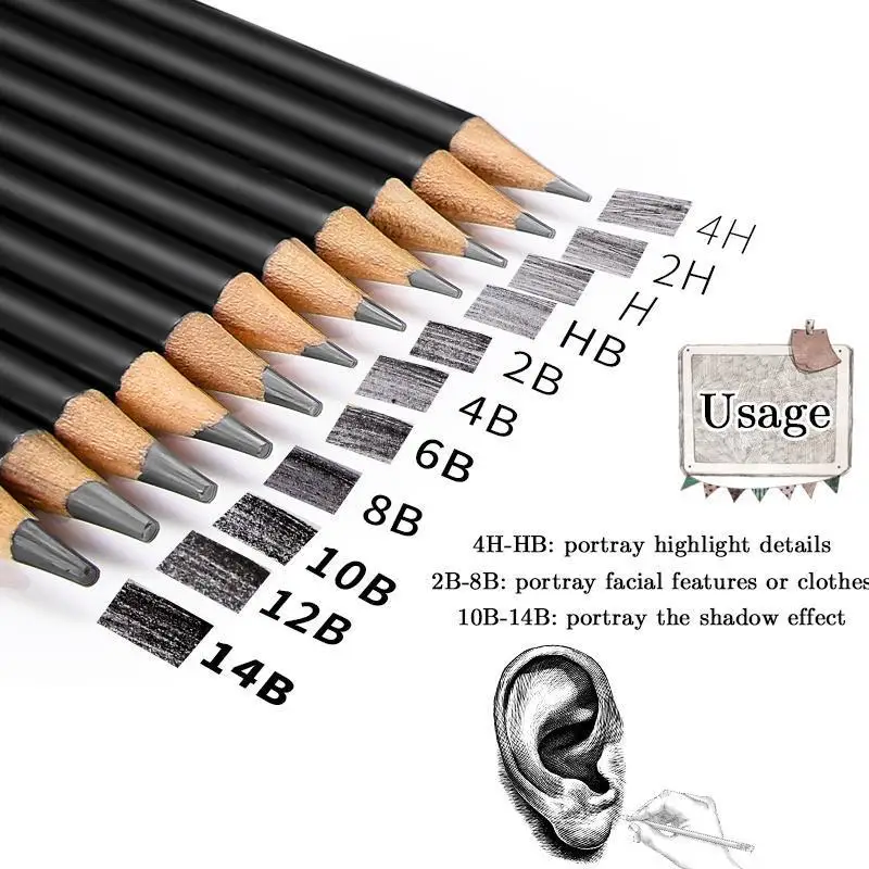 12 pcs/set professzionális Vázlat Rajzolás Irón állítsa 4H 2H Jelentései; H HB 2B 4B 6B 8B 10B 12B 14B Festészet ceruzák papíráru Művészet Anyagellátás