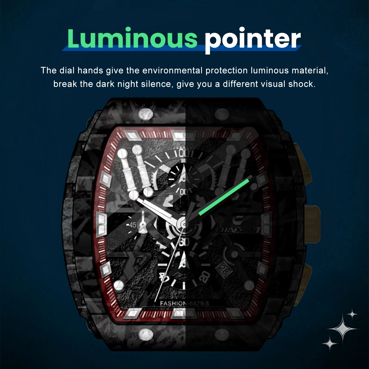 ساعة CHAXIGO الرياضية للرجال بحزام سيليكون، 46 ملم برتقالي مضيء، ساعة كوارتز مقاومة للماء حتى 30 مترًا