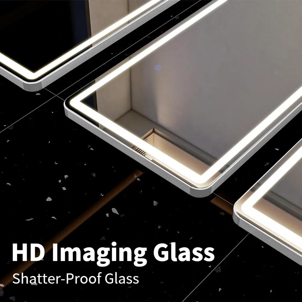 Espelho LED 63x20 de comprimento total - Espelho de chão com luzes reguláveis - 3 modos de cor, montado na parede inclinada em pé para quarto