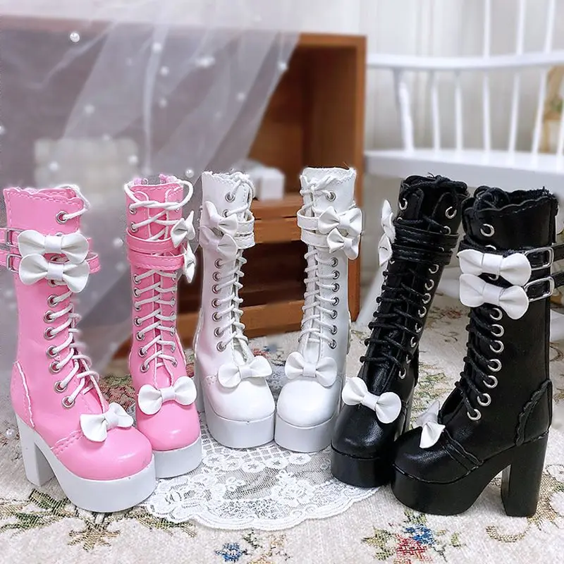 60cm Bjd Doll Shoes PU Leather Boots Doll 1/3 BJD Boots Princess Crystal Heel Boots Doll Accessories for foot 7.5cm wide 2.5cm