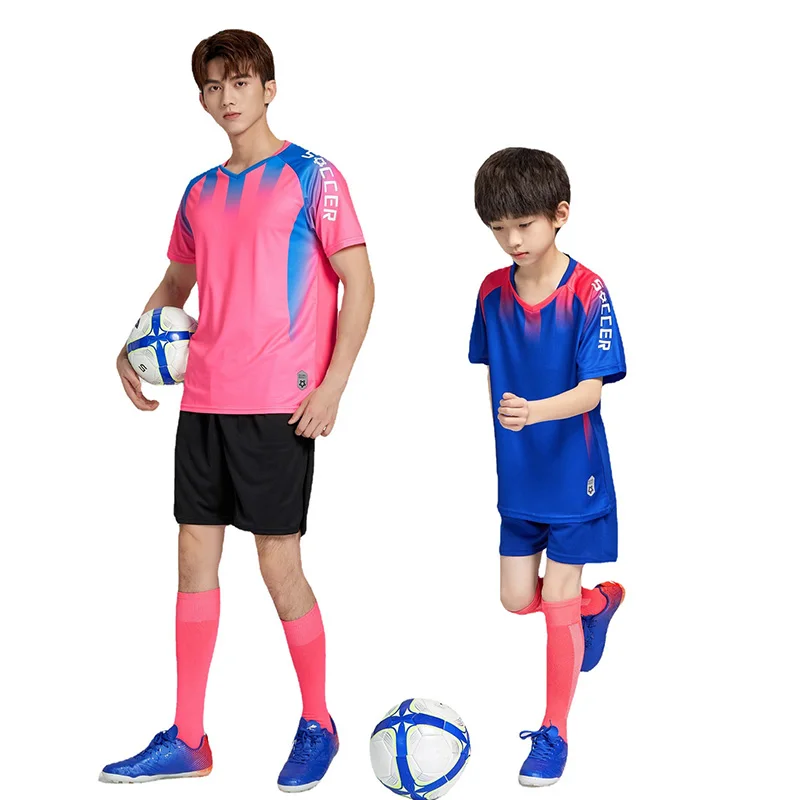 

Adult Men Women Children Jerseys Boy Girl Sets Short Sleeve Kids Student Football Uniforms Soccer Fitness Tracksuit Suits 12