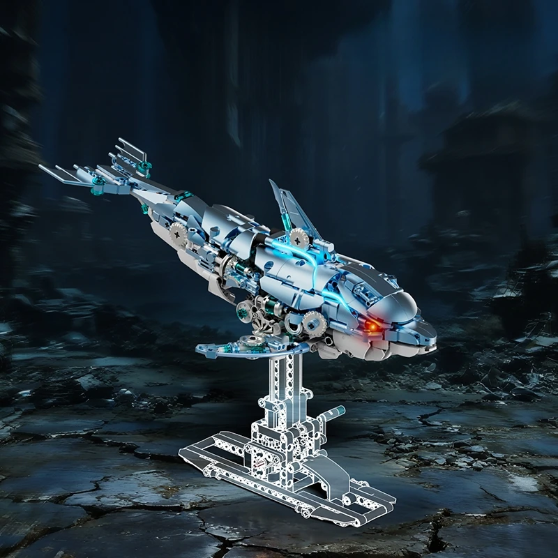 Modelo de golfinho interativo, brinquedos de construção, 888 peças, luz motorizada, rosa, azul, sistema de ligação moc, exibição de mesa, coleção de presentes