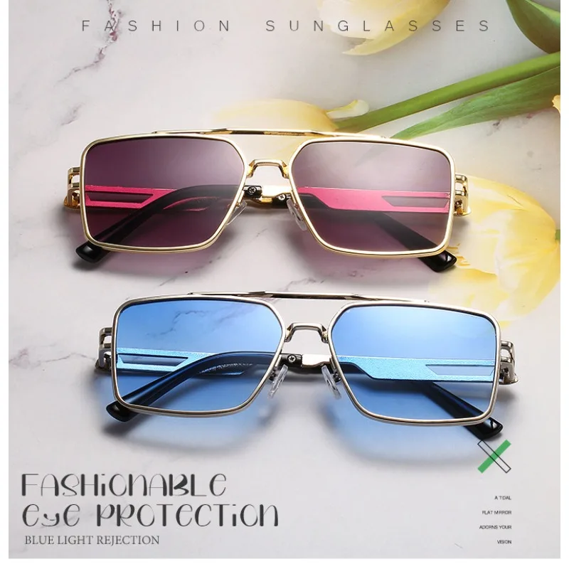 

Модные ретро-очки с квадратными металлическими оправами для женщин, солнцезащитные очки для вождения, очки-авиаторы с двойной перемычкой, защита от УФ400, очки для путешествий и походов