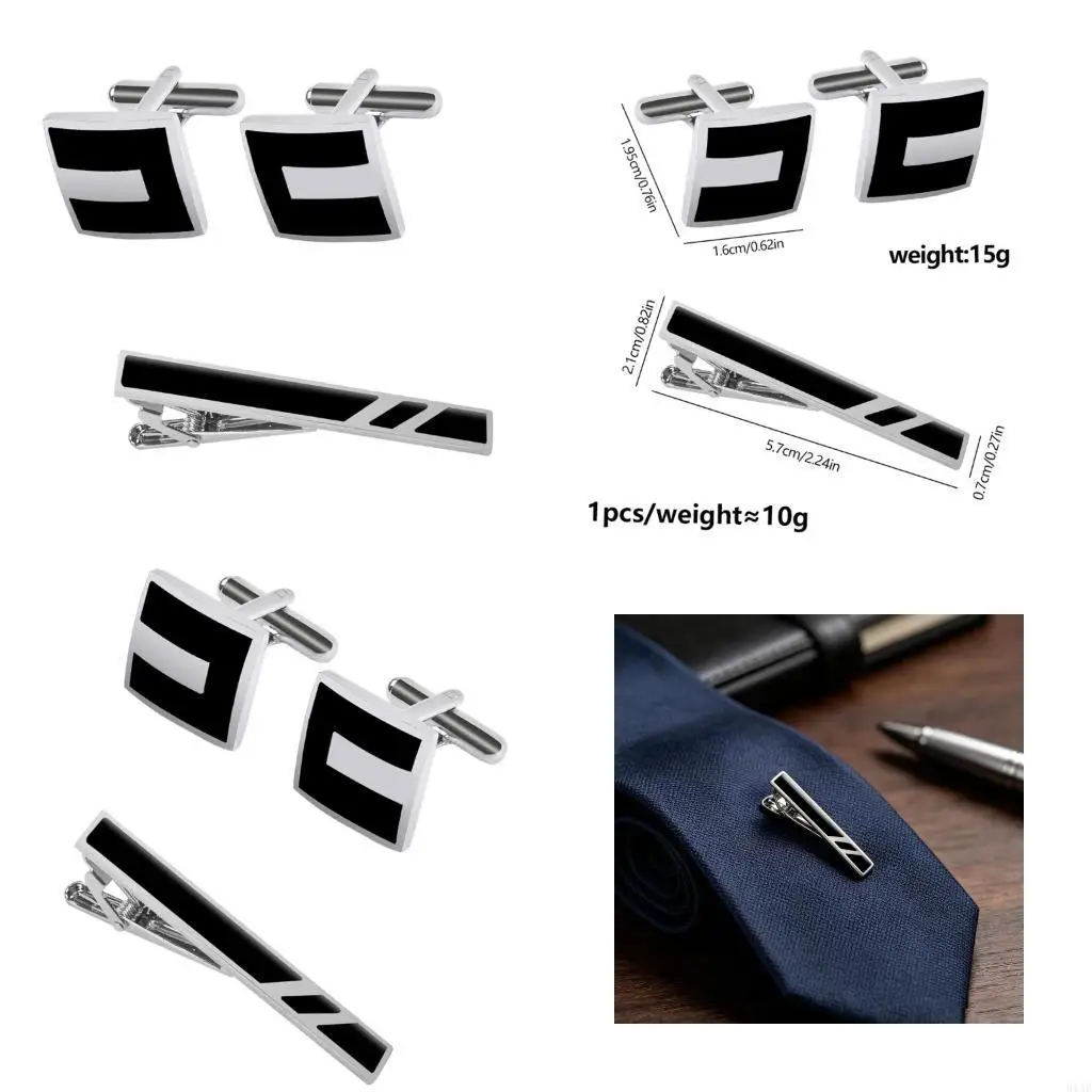 91AF Elegant Checkered Tie Clip And Cufflinks Set In Premium Copper For Formal Attire