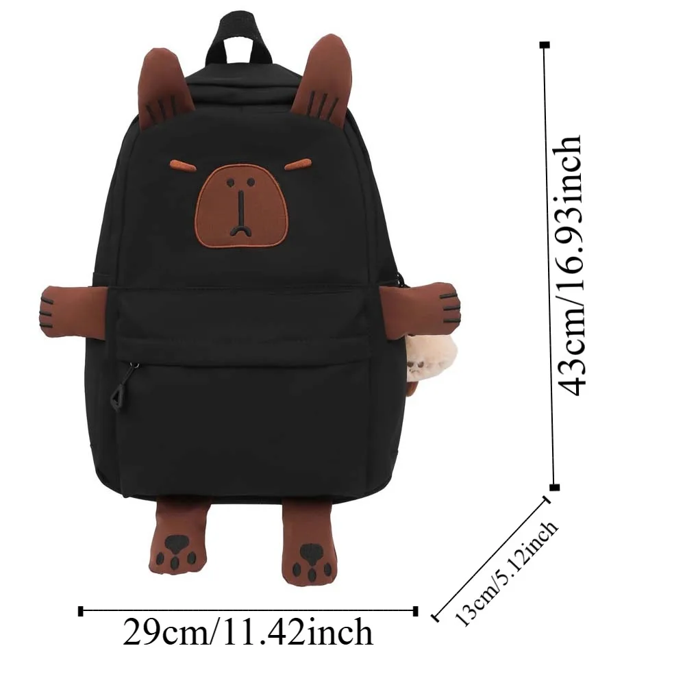 Plush Doll Keychain Capybara Backpack Thickened Wide Straps Cartoon Animal Daypack Multi Functional Lightweight