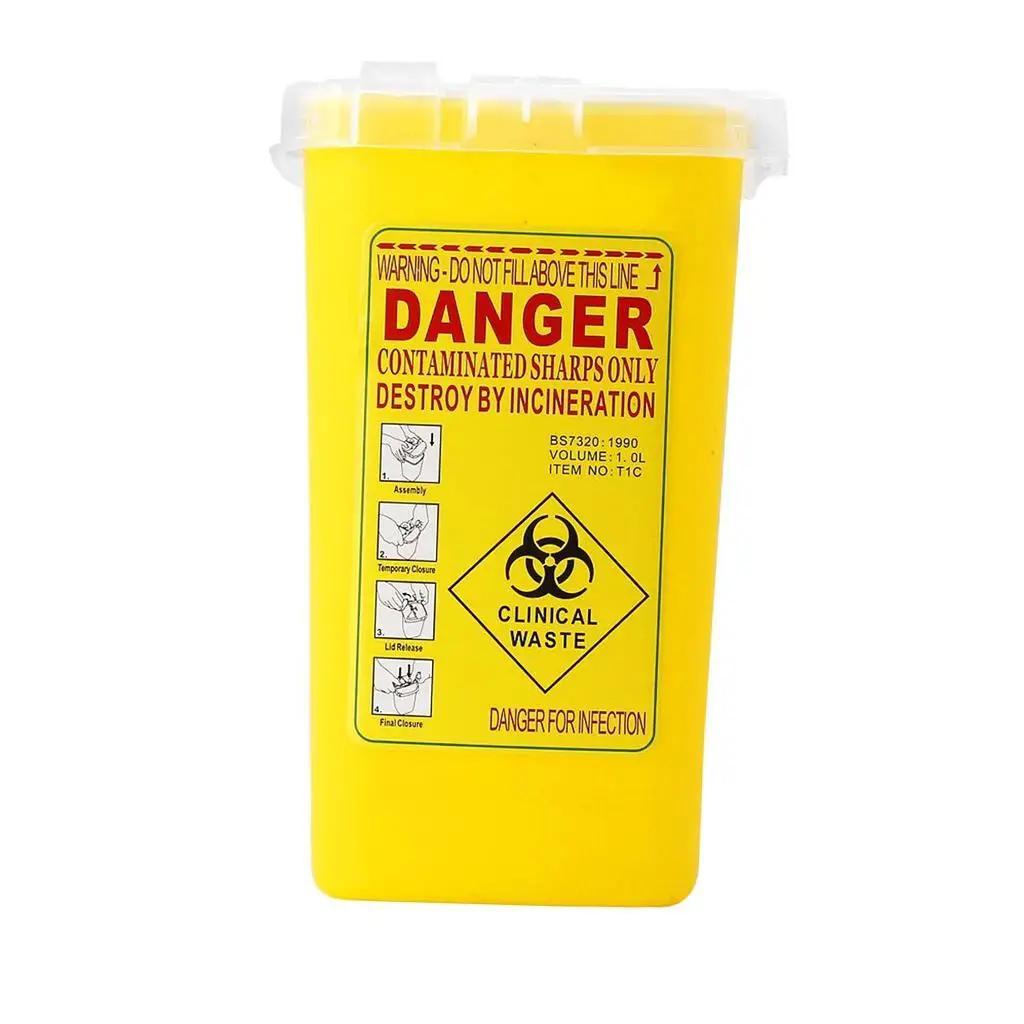 Sharps Bin Tattoo Container Yellow Plastic Needle Disposal Waste Basket with Lid for Tattoo Studios