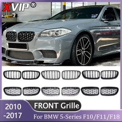 XVIP Real Carbon Double Line Style Front Bumper Grille For BMW 5 Series F10 F11 F18 2010-2017 M5 Chrome Diamonds Dual Slat Grill