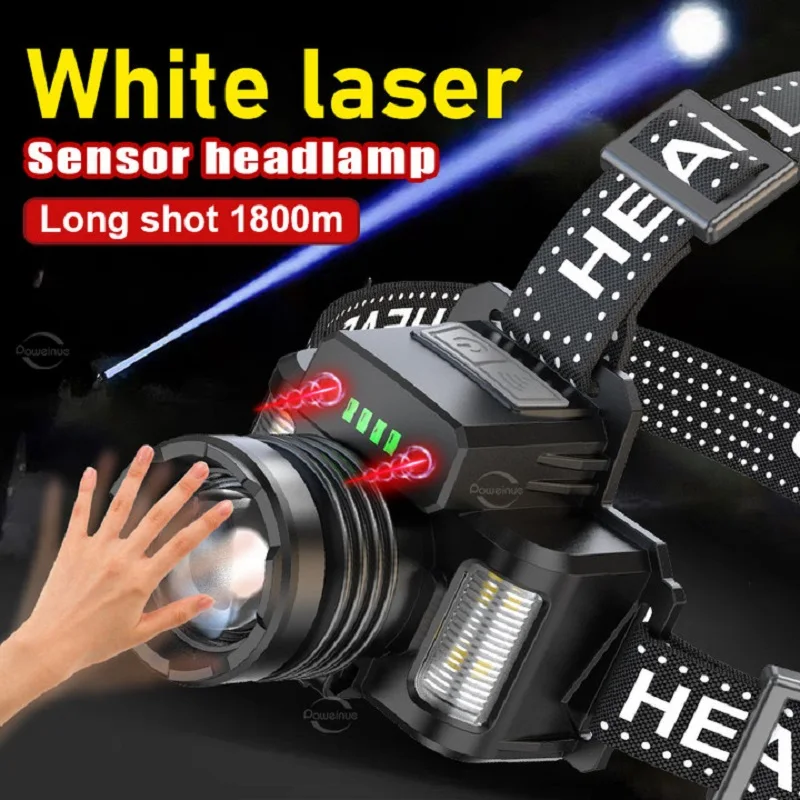 Strong Light Long Range Headlamp Built-in Battery Type-C Rechargeable Induction Headlight Super Bright Zoom Miner\'s Lamp Fishing