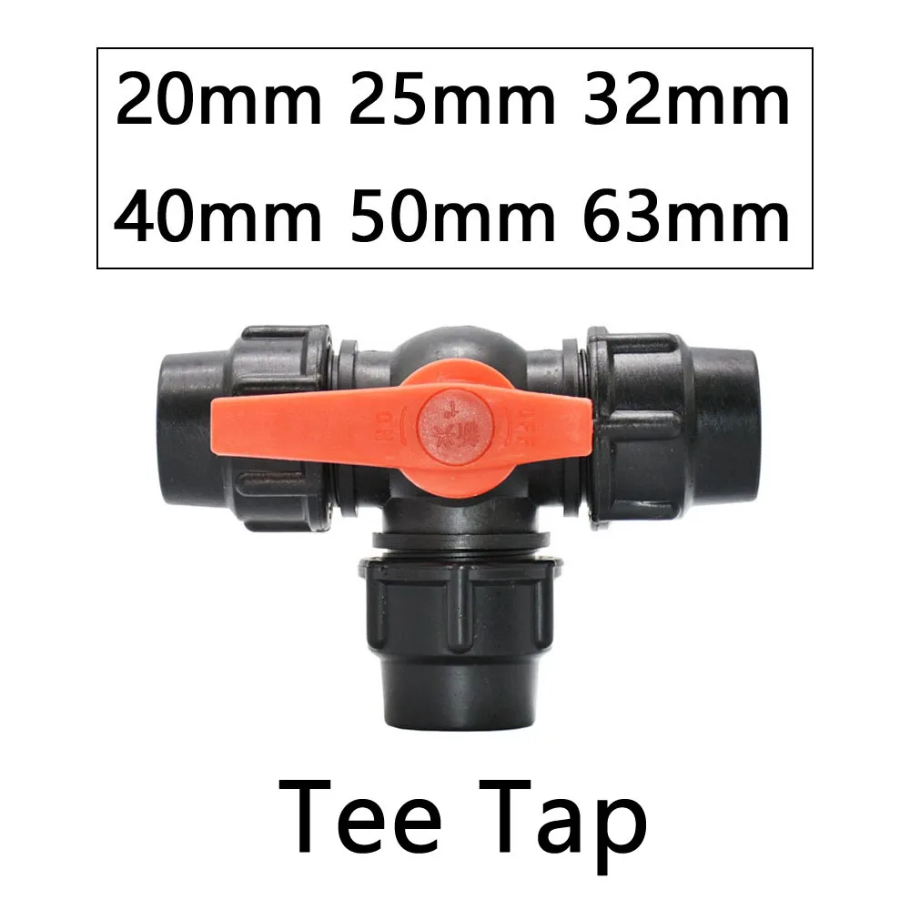 20/25/32/40/50/63mm PE Tube Tap Water Splitter Tee Elbow Plug Coupler Plastic  Quick Valve Connector Irrigation Pipe Fittins