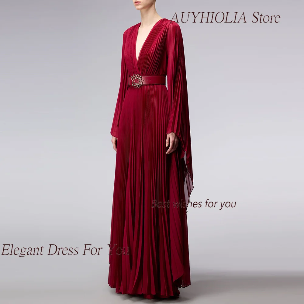 Chiffon Evening Dress For Sexy Women 정장원피스 Vestidos de festa Fashion Pleat Bat Sleeve A-Line Beauty V-Neck Cocktail Prom Gown