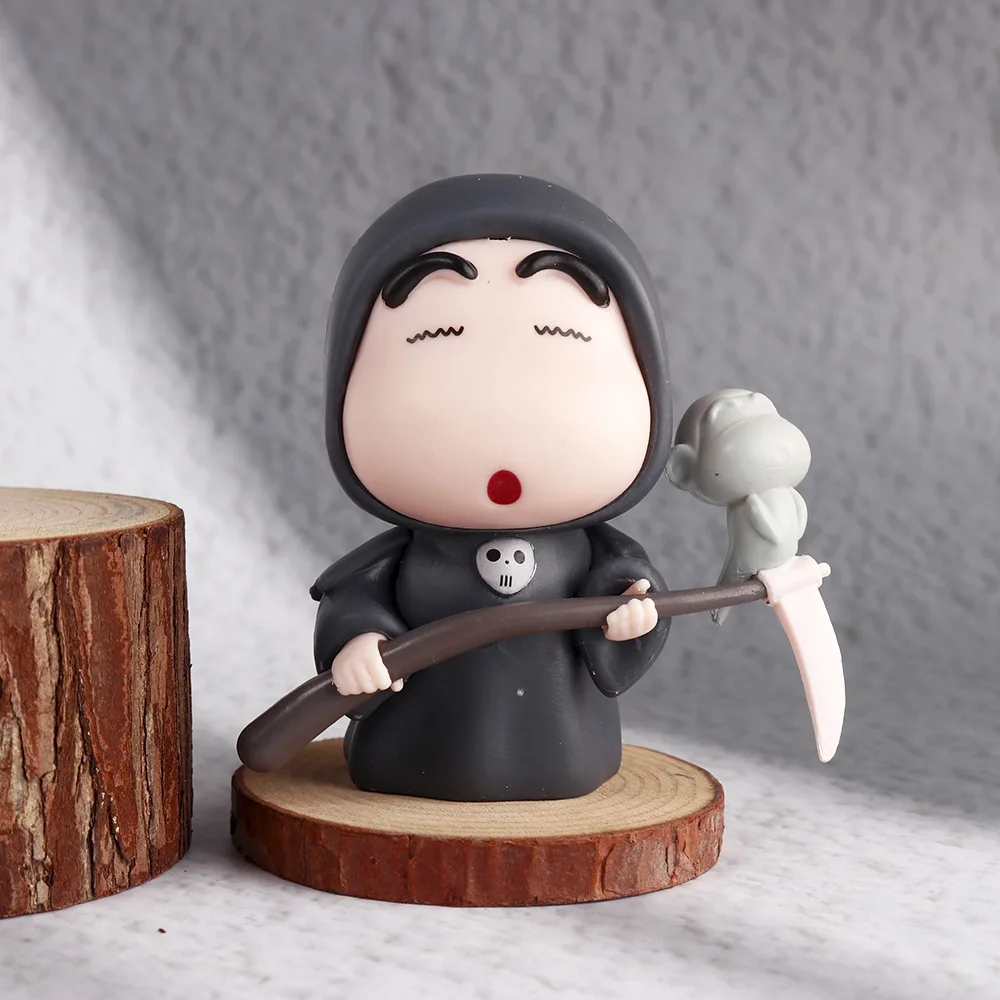 Nouveau 8 cm Anime Crayon Shin-Chan Figurines dieu mort Nohara Shinnosuke poupée modèle voiture décoration Figurines enfants jouet Fans cadeau