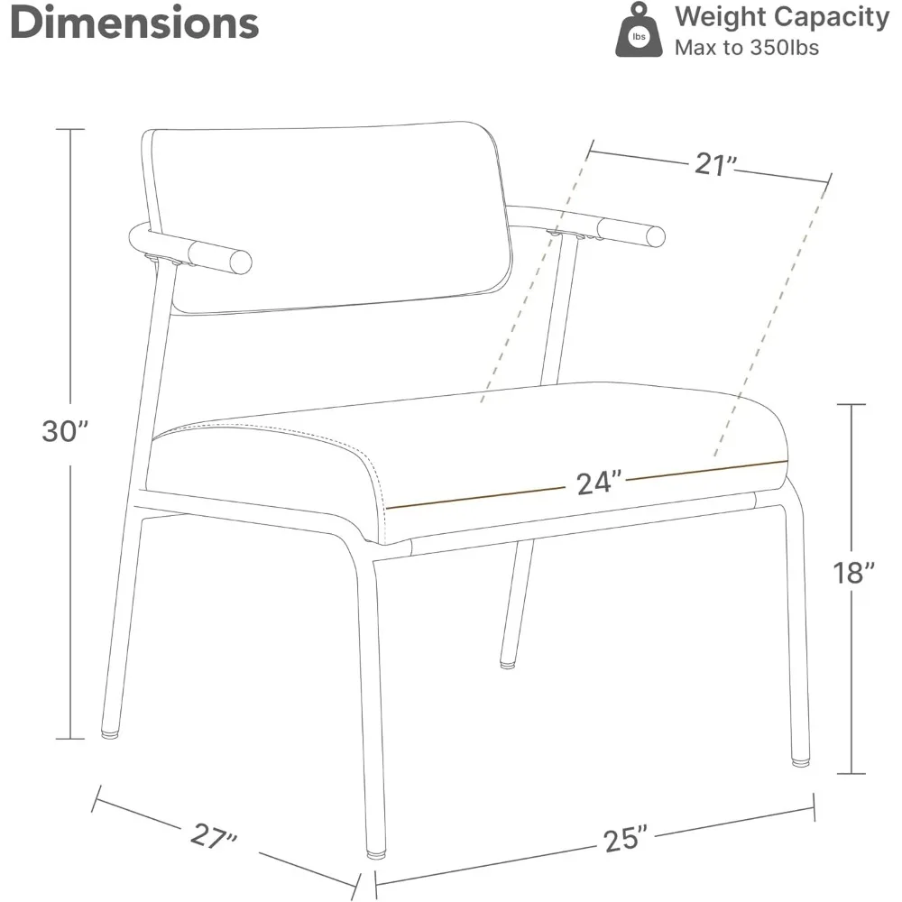 Accent Chair Set of 2, Mid-Century Modern Chair, Upholstered Lounge Armchair with Metal Frame & Removable Cushion, Side