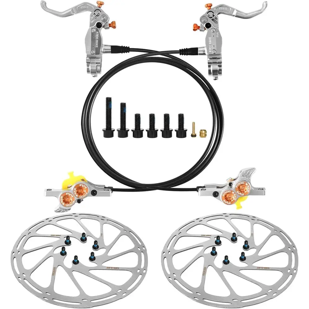 

Комплект дисковых тормозов для горного велосипеда 180 мм с левым тросом 1550 мм и правым тросом 850 мм, рычаги из сплава, версия с серебристым калипером
