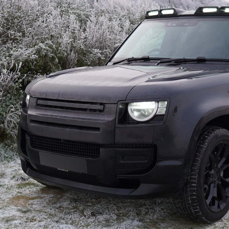 For Land Rover Defender Car Exterior Decoration Gloss Black Aluminum Alloy Front Bumper Cover Lower Trim Strip
