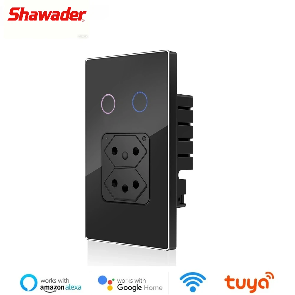 Shawader Wifi Smart Brazil Wall Socket Light Switch 20A Plug Outlet Touch Sensor Glass Panel Remote by Tuya Alexa Google Home