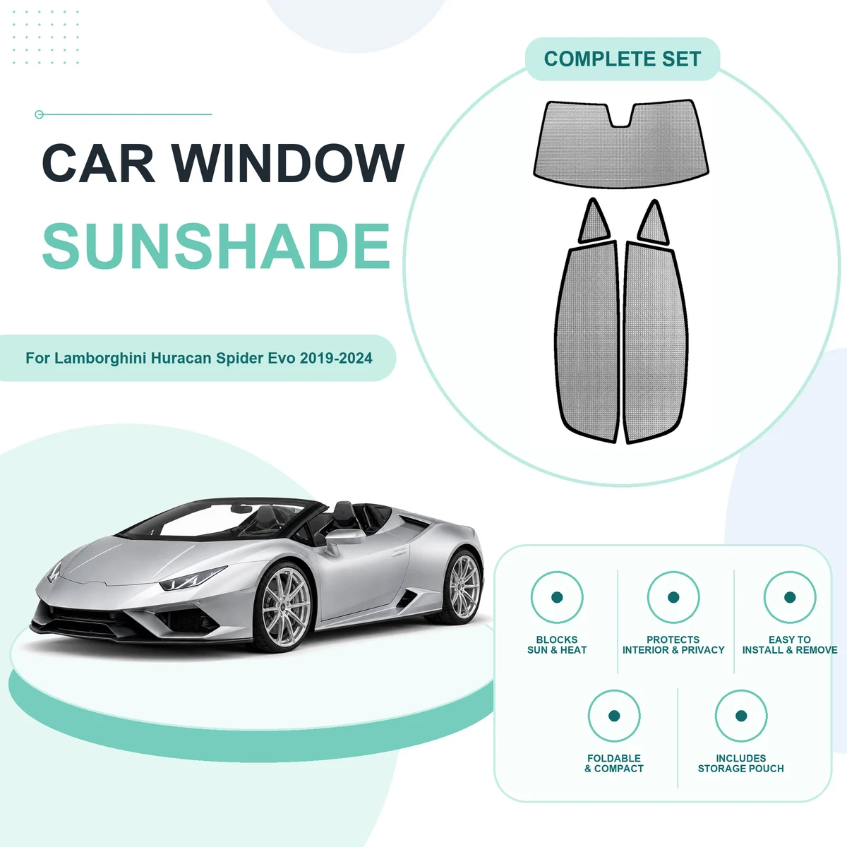 For Lamborghini Huracan Spider Evo 2019-2024 Custom Full Set Window Sunshades Aluminum Foil Suction Cup Anti UV Privacy