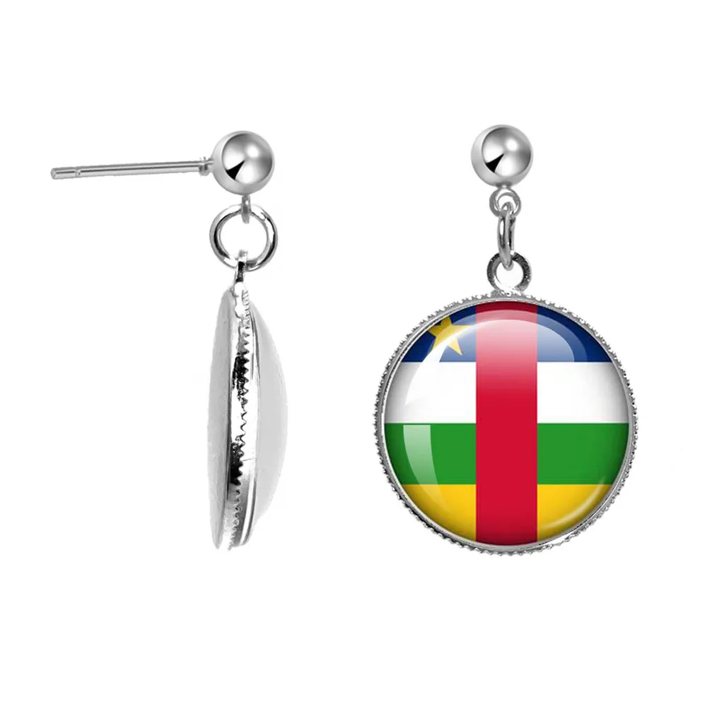 Chad,Central African,Equatorial Guinea,Gabonese,Congo,Sao Tome And Principe Glass Cabochon National Flag 20mm Drop Earrings Girl