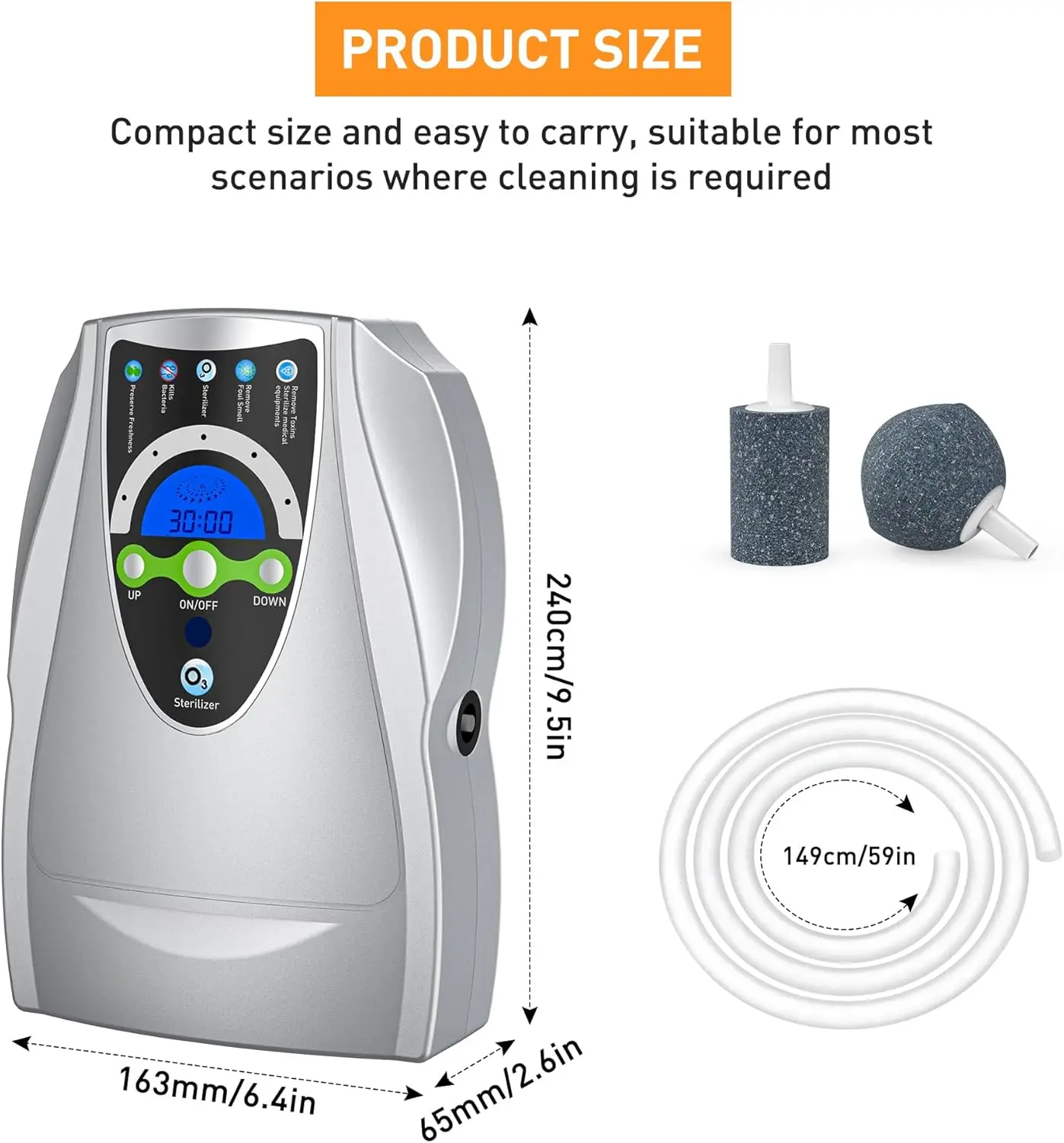 타이머가 있는 휴대용 오존 발생기, 가정, 주방, 사무실 물 및 공기 정화용 500mg/h