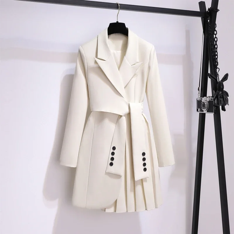 

Women 2025 Spring New Fashion Women Clothing Suit Skirt Jacket Belt Waist Slim Suit Women Blazer Long Coat Black Blazers