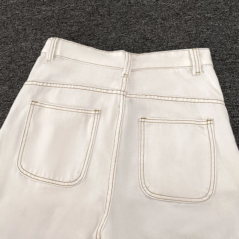 Homens branco emenda jeans bolso remendo outono calças de perna larga americano streetwear moda casual simples solto masculino calças jeans