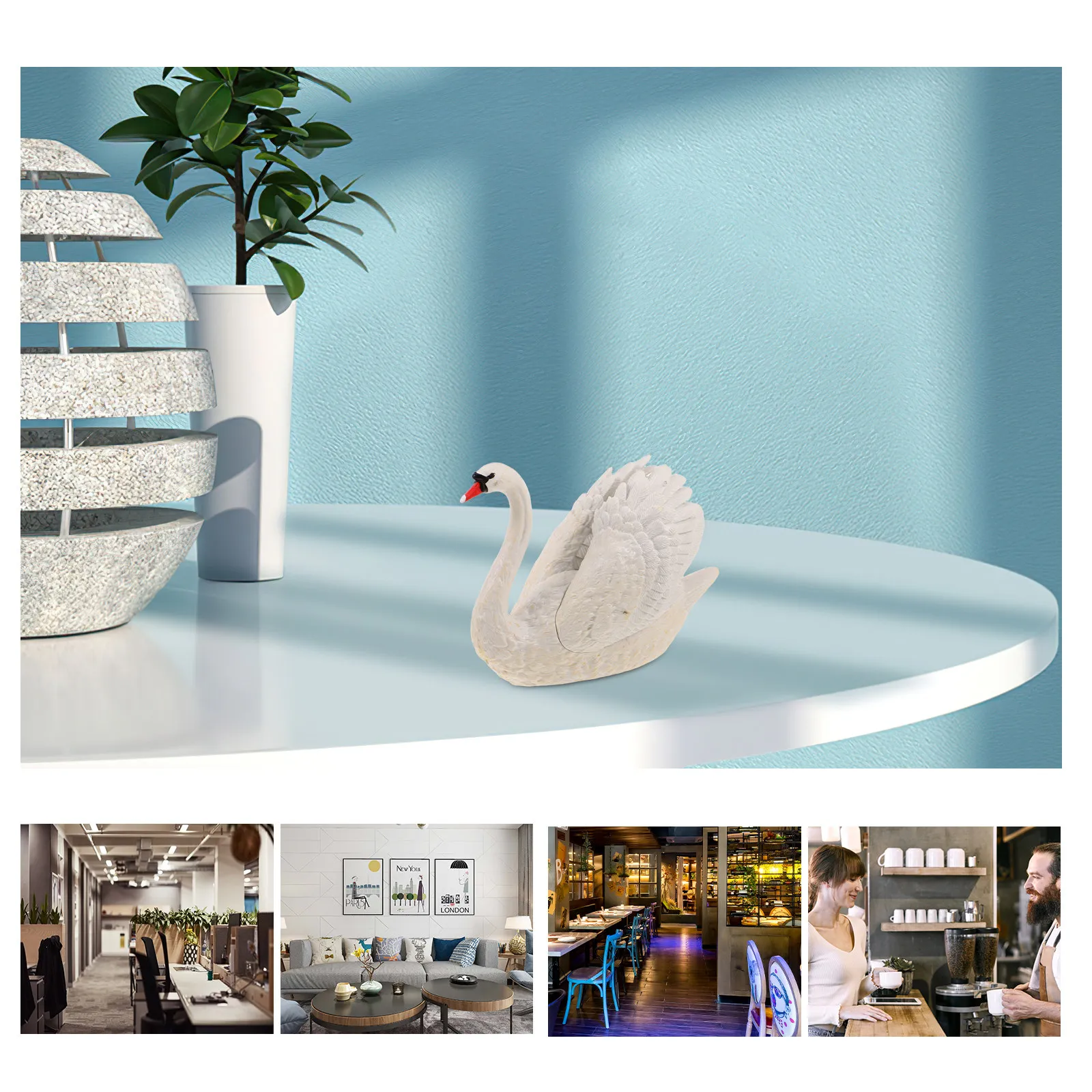 Floating Realistic Swan Sculpture Black White Elegant Table Centerpiece Home Decor Living Room Dining Area Swan Decor