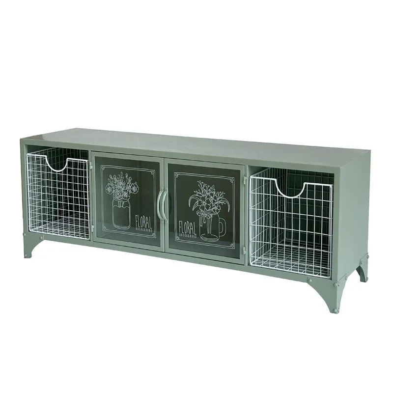

Literary small fresh TV cabinet Living room wrought iron mint green display Storage Shelf Bedroom floor