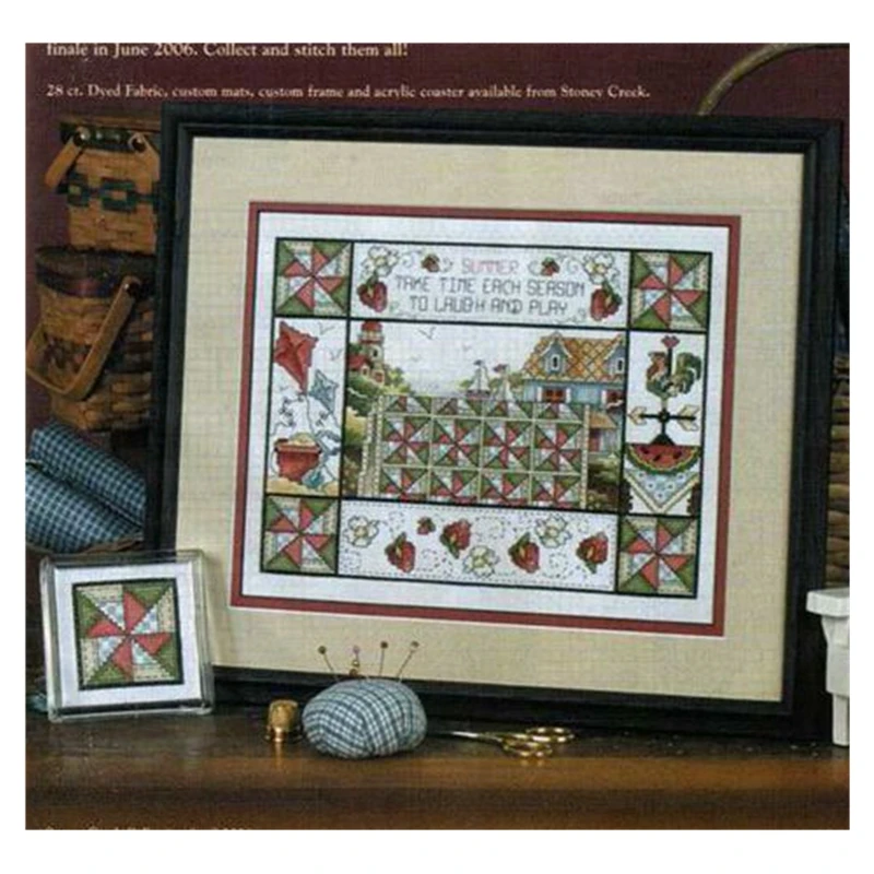 

The Cross-stitch set of four-season quilts for summer: 28ct, 18ct, 14ct, 11ct. You can choose the printed fabric hand-embroidere
