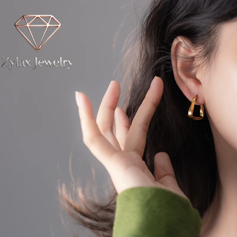 

Zylax Jewelry Luxury 24K 9999 Pure Gold real gold French Fashionable High-end Irregular Stud Mobius Earrings
