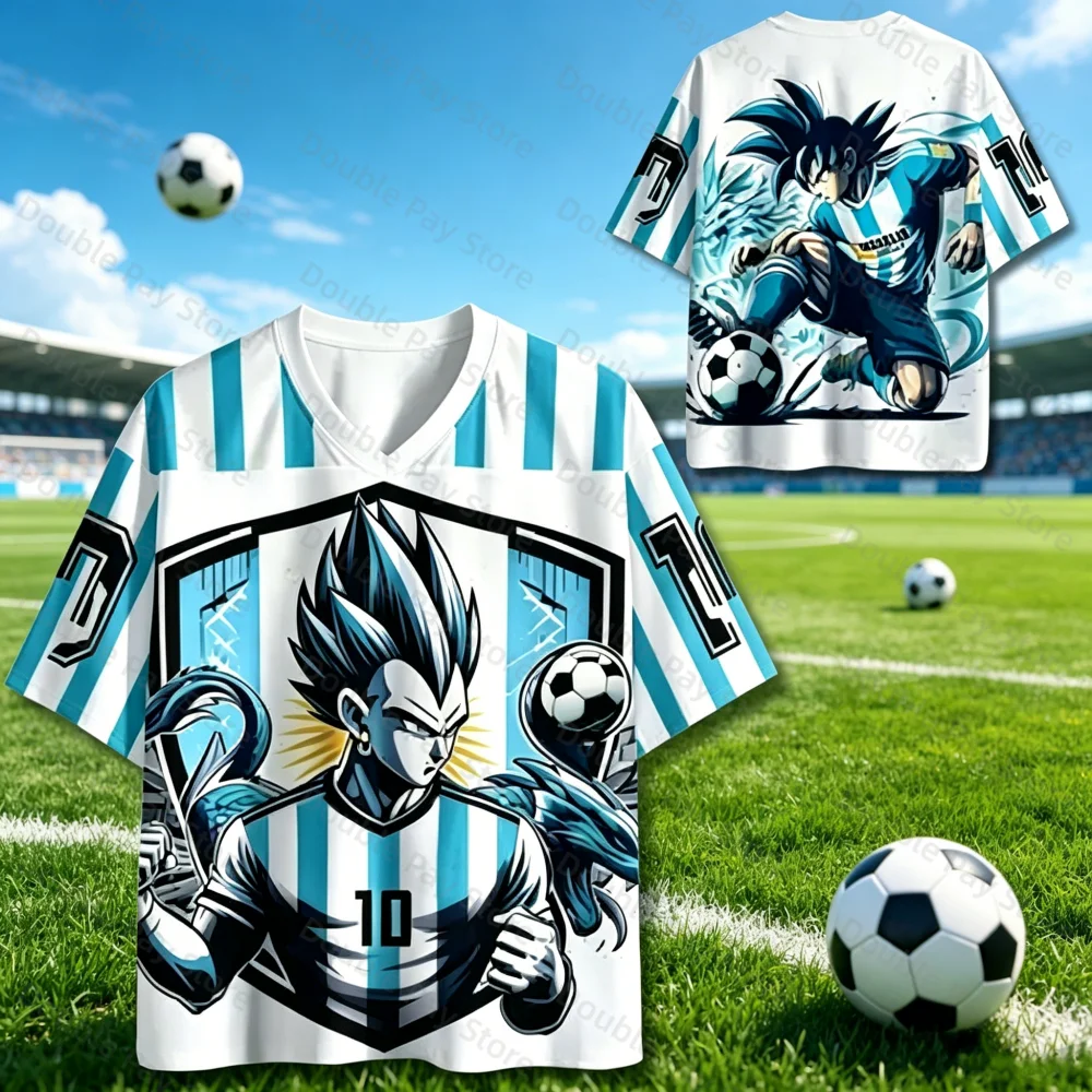 Maillots de football style Argentine n°10 pour hommes, t-shirt de football imprimé 3D Dragon Ball Vegeta Goku, t-shirt pour enfants, t-shirt à séchage rapide pour femmes