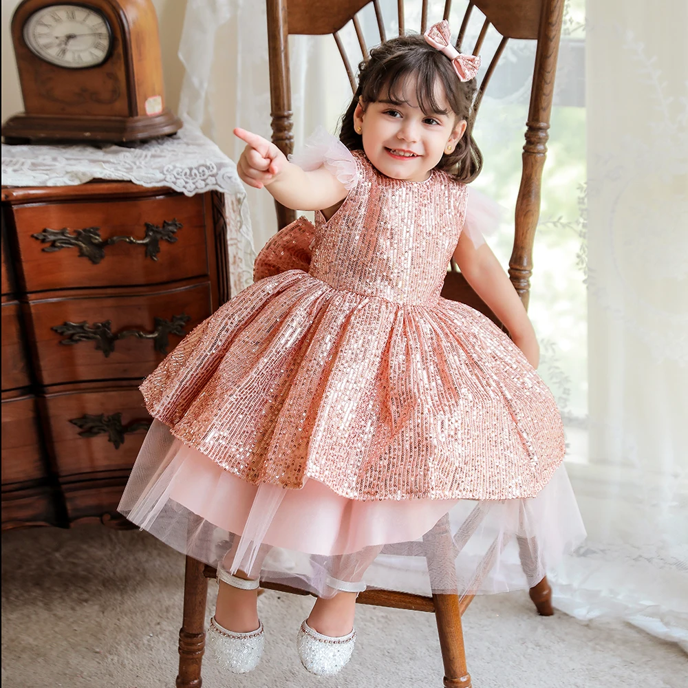 Vestido doble de pastel de lentejuelas de Navidad para niña, Vestidos de boda para fiesta de cumpleaños de 1 año, ropa de bautizo para niño pequeño