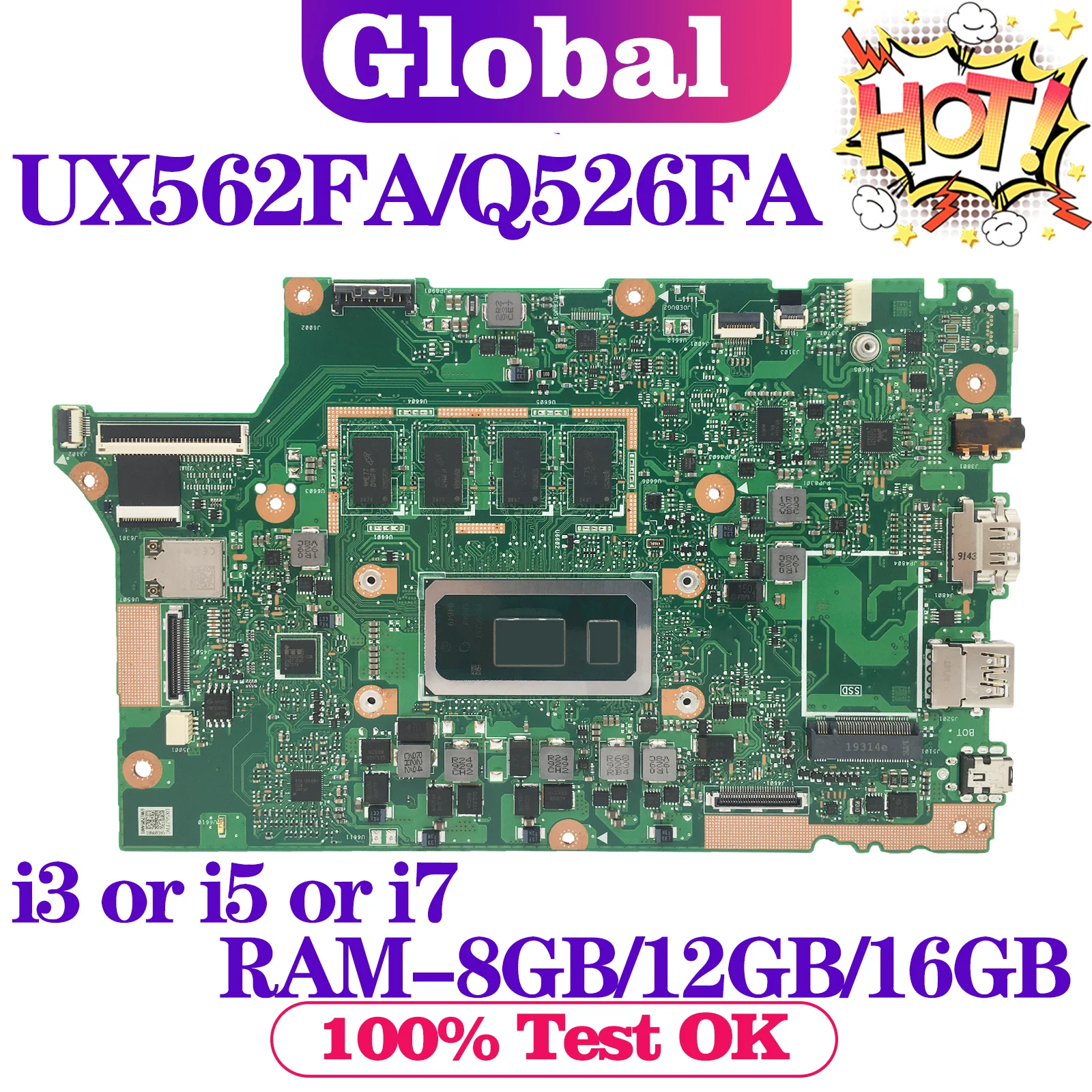 

KEFU Mainboard For ASUS UX562F For ASUS UX562FAC UX562FA Q526FA Q526FAC Laptop Motherboard i3 i5 i7 8th/10th RAM-8G/12G/16G