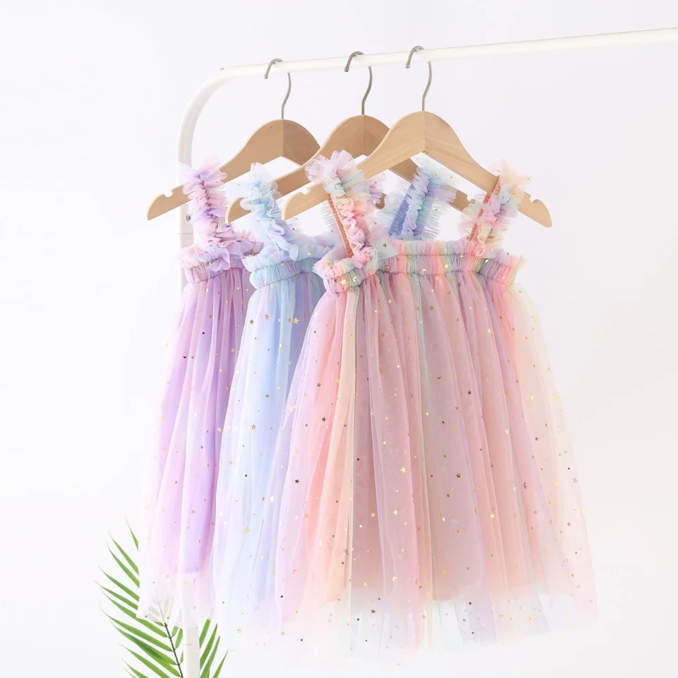 Lace Mesh Princess Love Sweet Flower Princess 1-6 Year Summer Wedding Elegant Girl Dresses Clothes Children Girl Dress