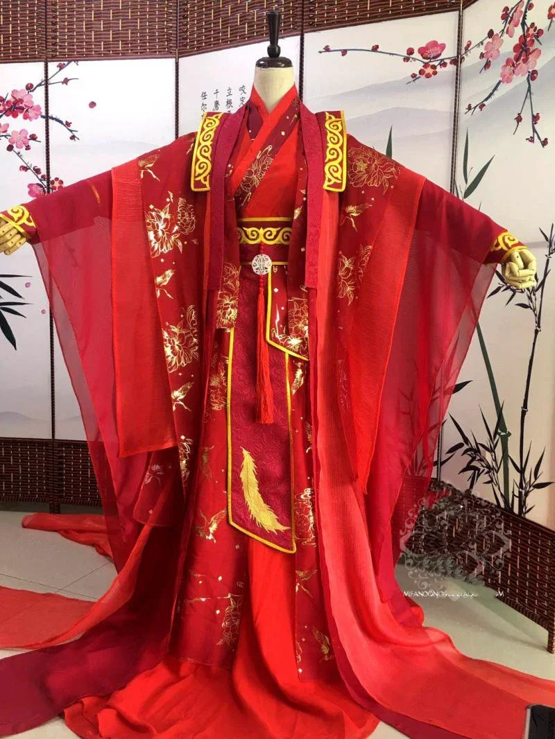 Anime Mo Dao Zu Shi Lan Wangji Cosplay Costume Hua Cheng Costumes Chinese Traditional Men Adult Hanfu Red Wedding Dress Costumes