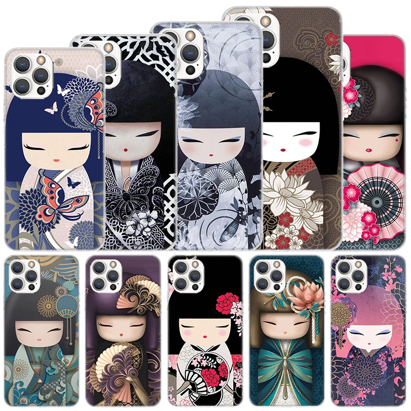 Kokeshi Doll Kimono Girl Soft Case For iPhone 16 15 Plus 11 12 13 Mini 14 Pro Max Apple Phone Cover X XS XR SE 7 8 SE Coque 11 1