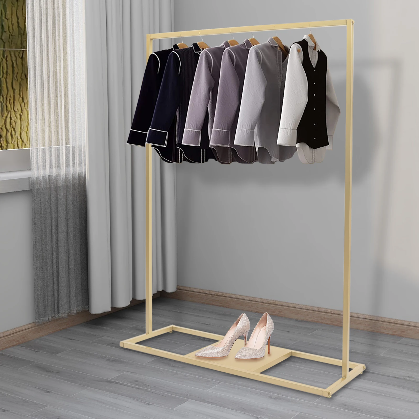 

Clothing Store Display Rack Decoration Golden display Stand Simple Floor-to-ceiling Hanger Women's Clothing Store Shelf