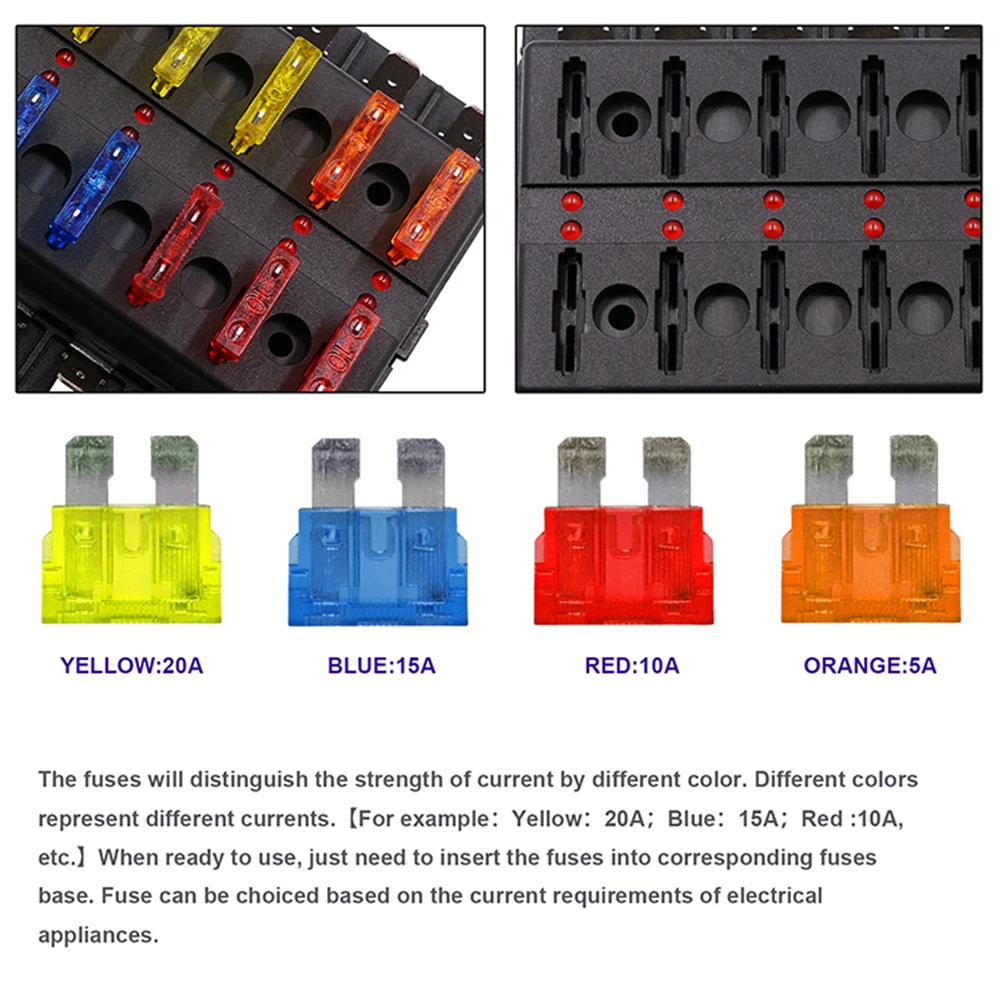 

12V-30V Fuse Box Base 8 Outputs 1 Input PBT Anti-flame Car Audio Screw Wiring Terminal for RV Bus Boat Car Horn Accessories
