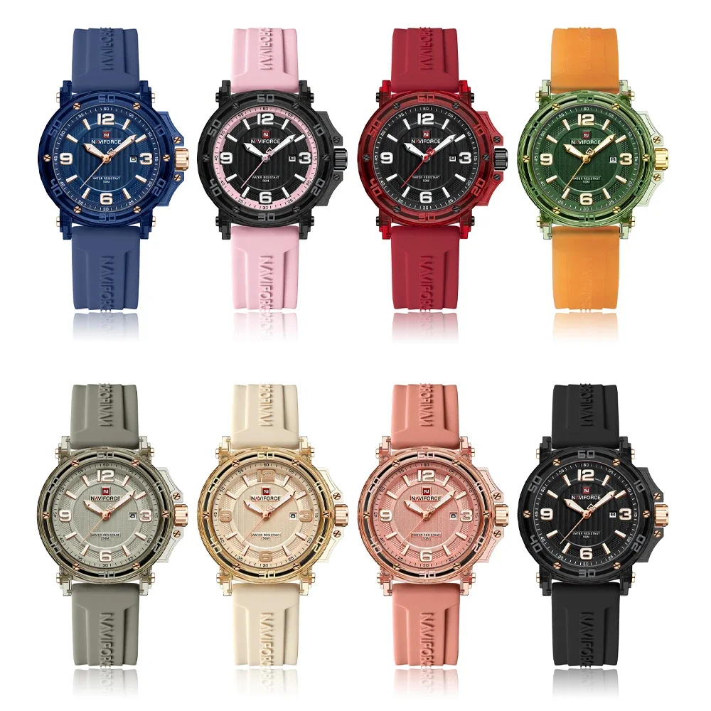 NAVIFORCE NF7125 ساعة نسائية فاخرة كاجوال مقاومة للماء كوارتز ساعات يد مضيئة على الموضة للسيدات