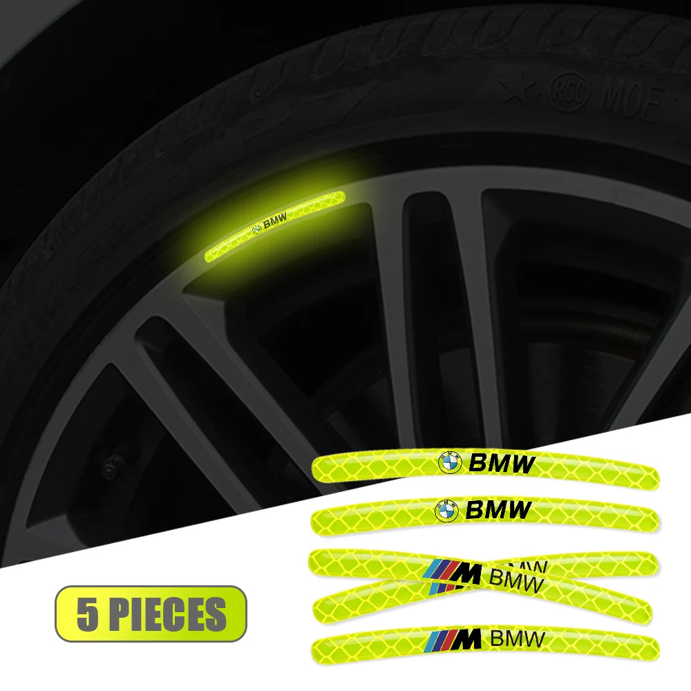 5Pcs Reflective Car Wheel Rims Strip Stickers Decoration Accessories For BMW M Performance E30 E46 E53 E62 E71 E84 E92 X4 X5 X6