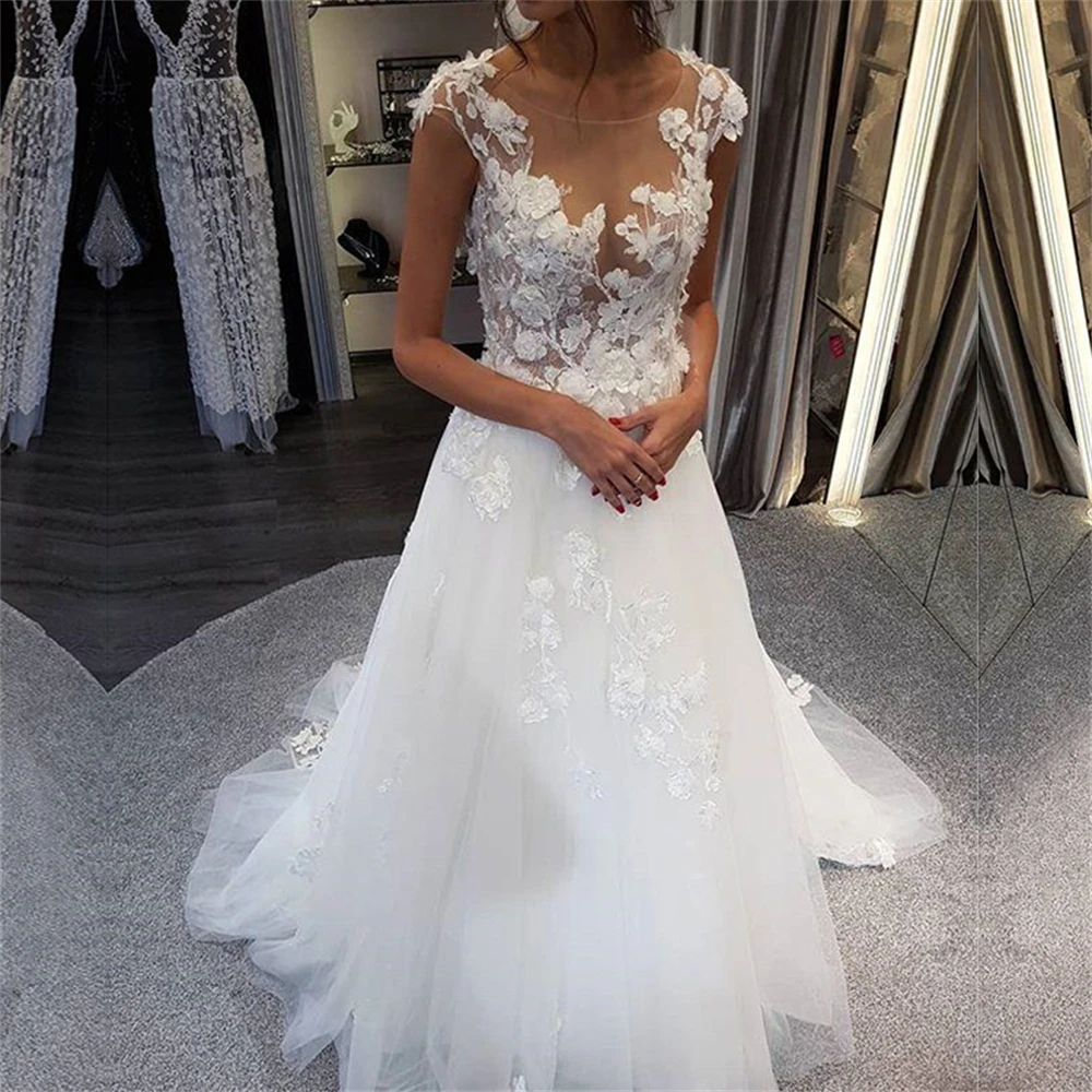 ZJ9181 Customized A-Line Wedding Dresses See Through Back Bridal Gowns Lace Appliques Beach 2024 Customer Made