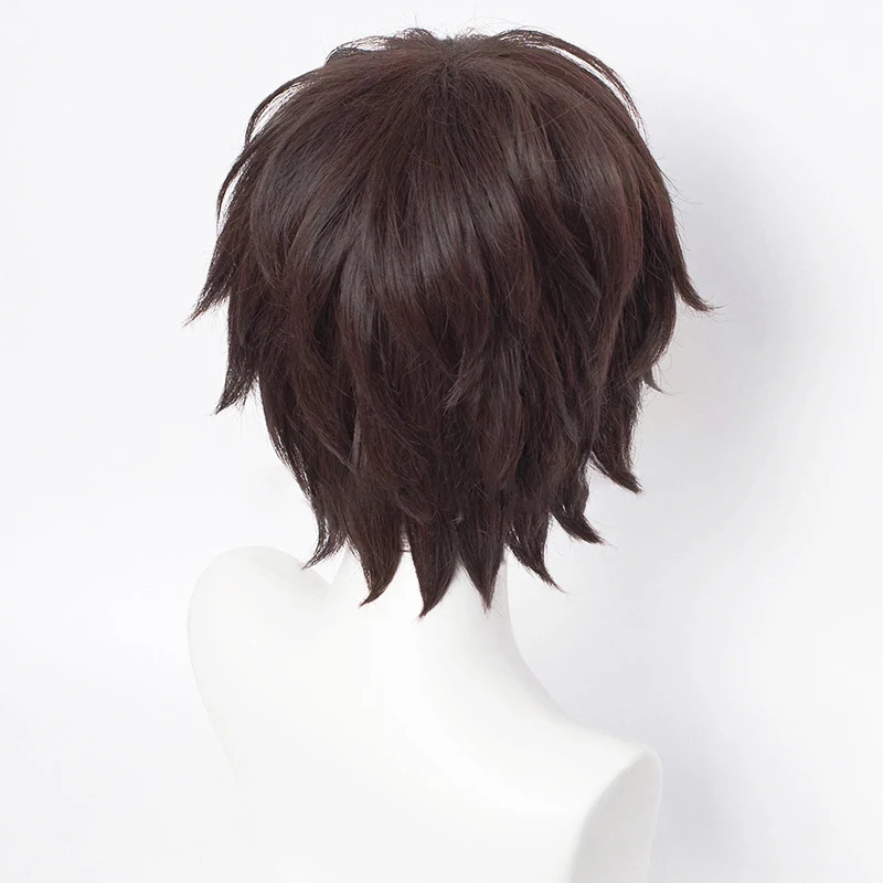 Anime Bungo Stray Dogs Cosplay Dazai Osamu Parrucca Corta Marrone Capelli Ricci Resistente Al Calore Capelli Sintetici Parrucche di Halloween + Protezione Della Parrucca