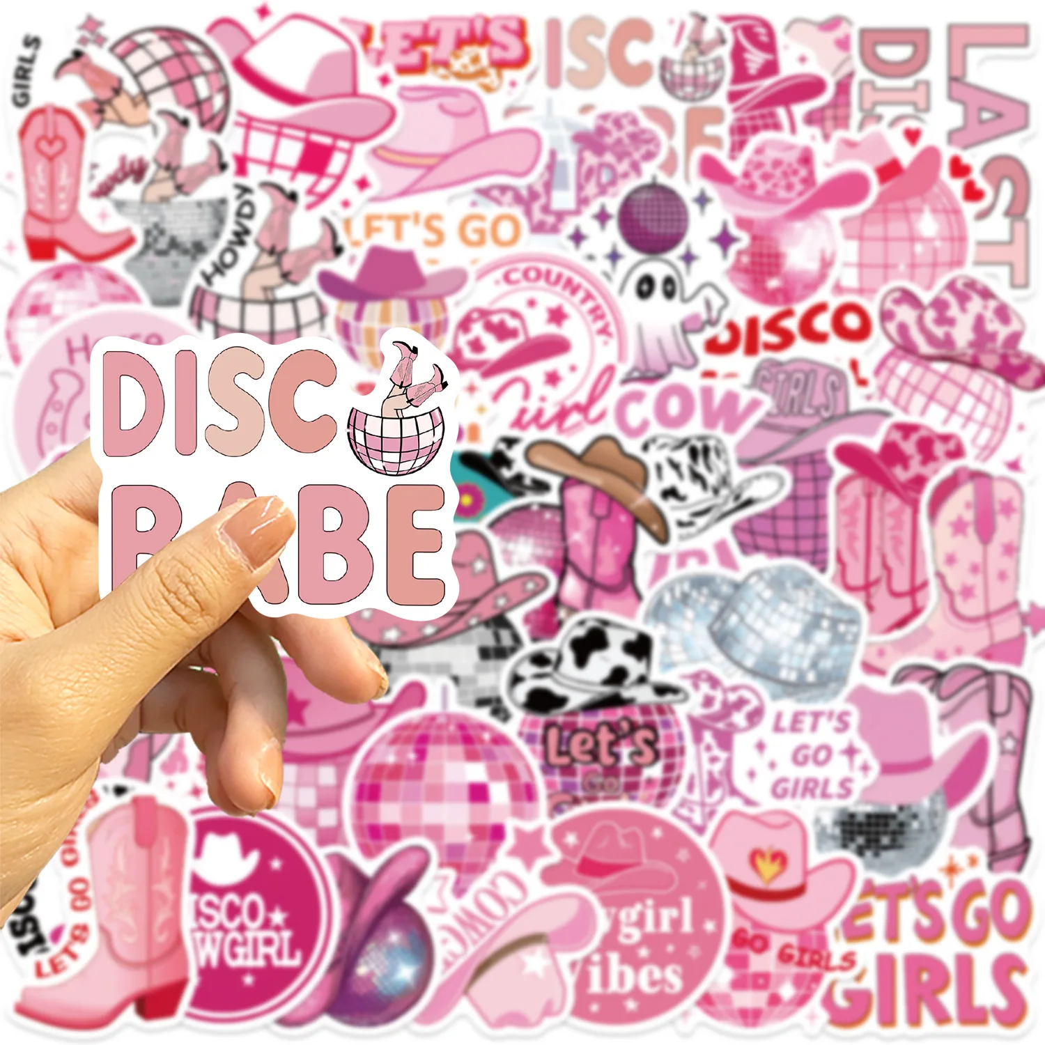 50, Cartoon-Disco-Mädchen, rosa Graffiti-Aufkleber, DIY, Gitarre, Computer, Gepäck, abnehmbare Spielzeugaufkleber