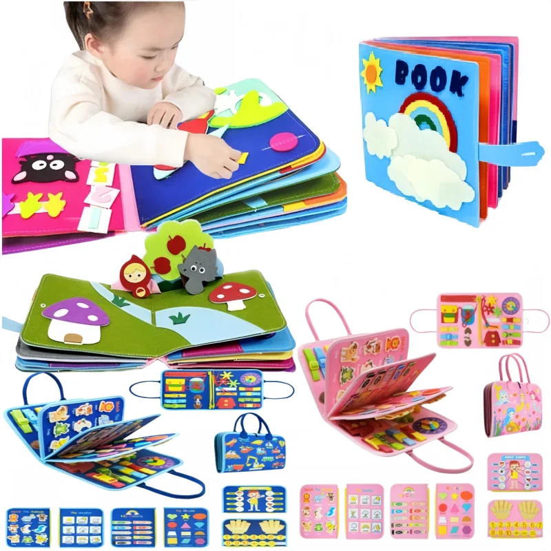 

Montessori Parenting Busy Board 3D Toddlers Story Cloth Book Sensory toys for babies Education Habits Toys Kids Books From Gift